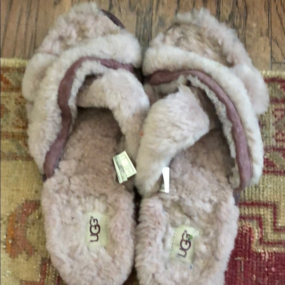 Ugg Abela slide slipper house shoe mauve 9 Euc fur